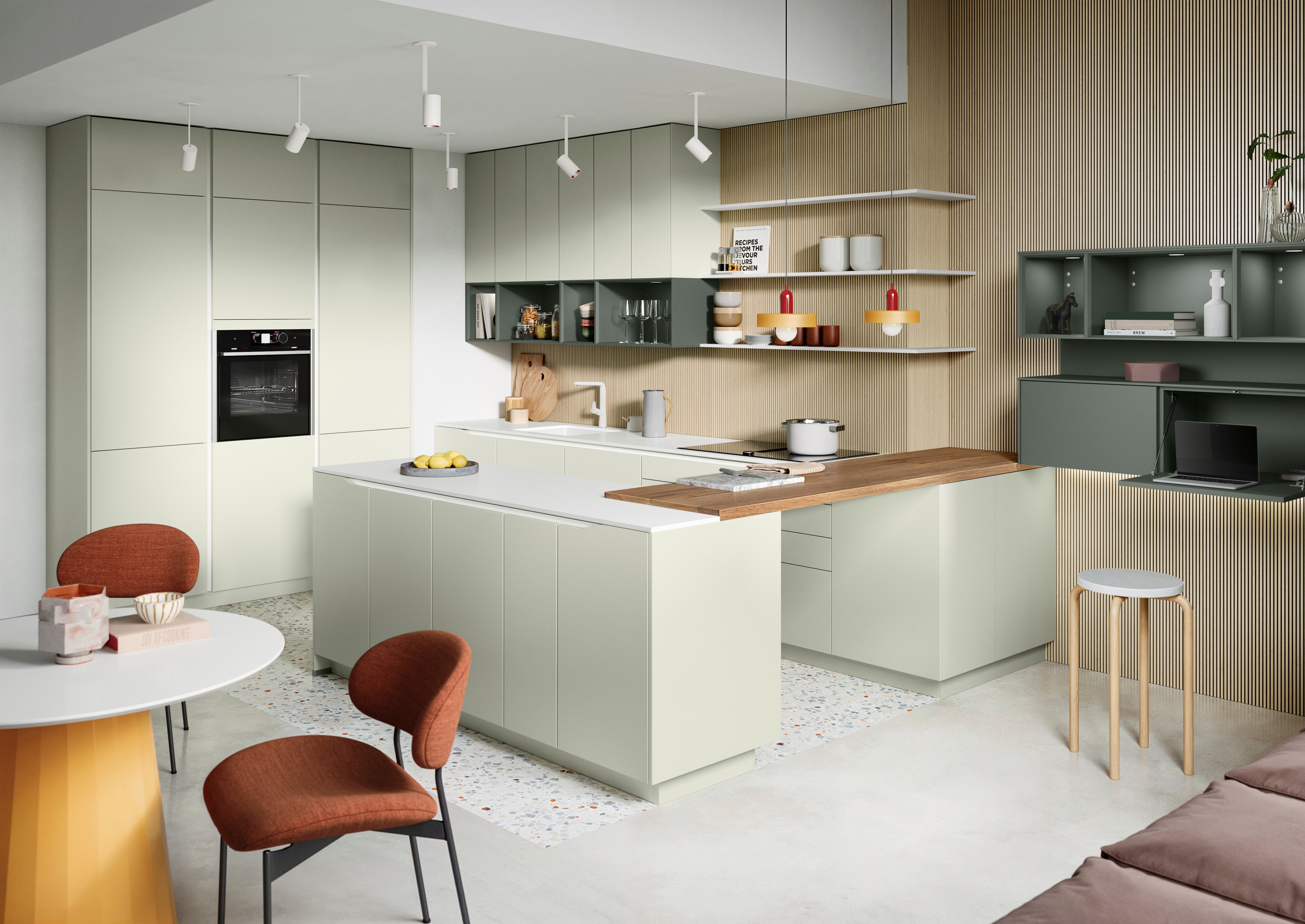 NOBILIA Jadegrün mit Neff Geräten Hauptschuss seitlich